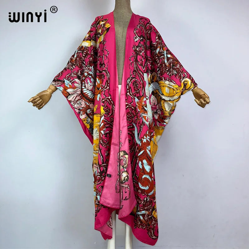 WINYI Kimono Africa Summer Boho Print Beach Outfits for Women Cover-Up Long Coat Elegant Coat Beach Outfits for Women Maxi Dress - Matrix Studios