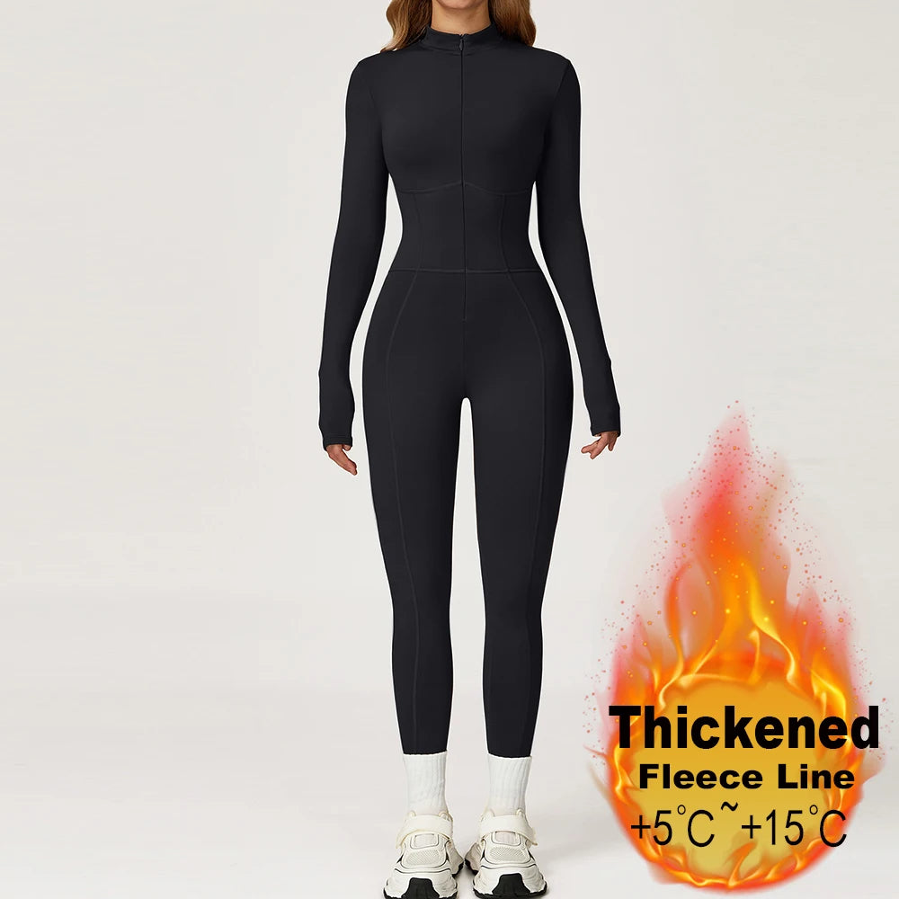 Winter Sport Jumpsuits Women Warm Gym Overalls Fleece Fitness Bodysuits Workout One Piece Clothing LongSleeve Yoga Jumpsuits - Matrix Studios