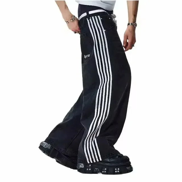 Jeans Spring and Autumn European and American wide-leg loose alien pattern trousers 2024 new high street trend hip-hop men - Matrix Studios