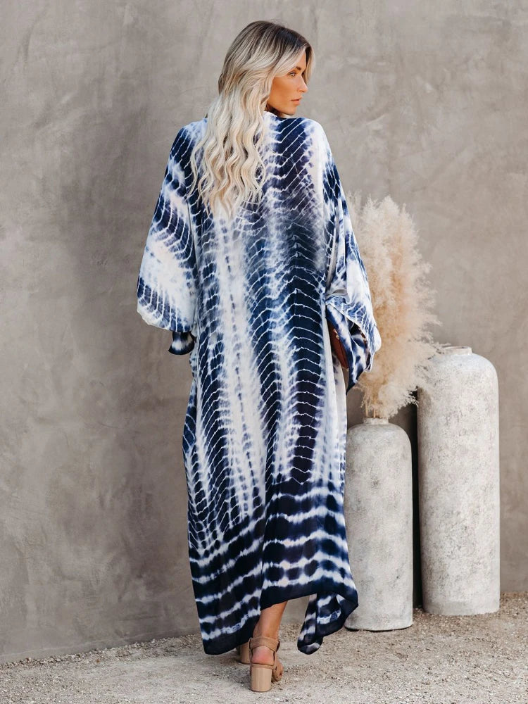 Bikini Cover Up Tie Dye Printed Swimsuit Cape Pareo Bohemian Beach Kimono Dresses Self Belted Bathing Suits Dropshipping - Matrix Studios