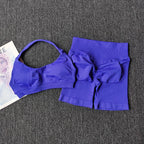 2PCs Peach High Waist Belly Hip Lifting Sports Bras Shorts Suit Gathering Shock-proof Neck Halter Yoga Suit Running Fitness Set - Matrix-studios.com