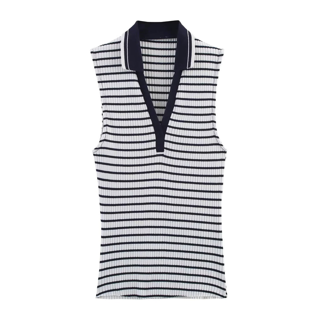 Summer New Fashion Style Ribbed Sleeveless Polo Collar T-shirt Sports Style Polo Shirt Vest Top Women's Clothing - Matrix-studios.com