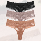 3Pcs Lace Sexy Thongs Women Low-Rise Briefs Sexy Soft Ladies Underwear Trendy Floral Underpants Female Flowery Panty Lingerie - Matrix Studios