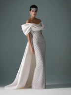 Customized Evening Dresses Exquisite Sexy Classic Jersey Pattern Sequined Straight Boat Neck Long Dress High Quality Prom Gown - Matrix Studios