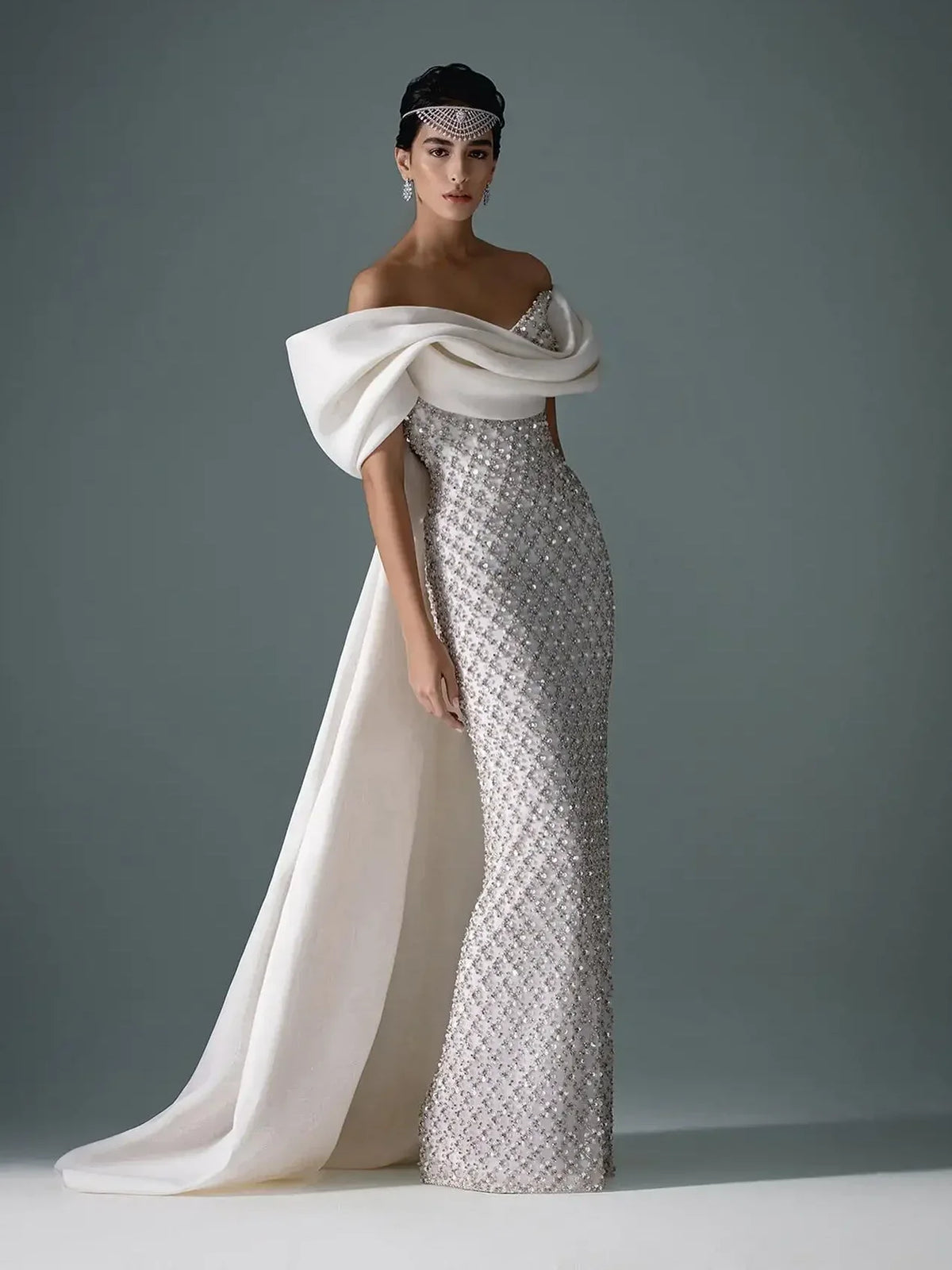 Customized Evening Dresses Exquisite Sexy Classic Jersey Pattern Sequined Straight Boat Neck Long Dress High Quality Prom Gown - Matrix Studios
