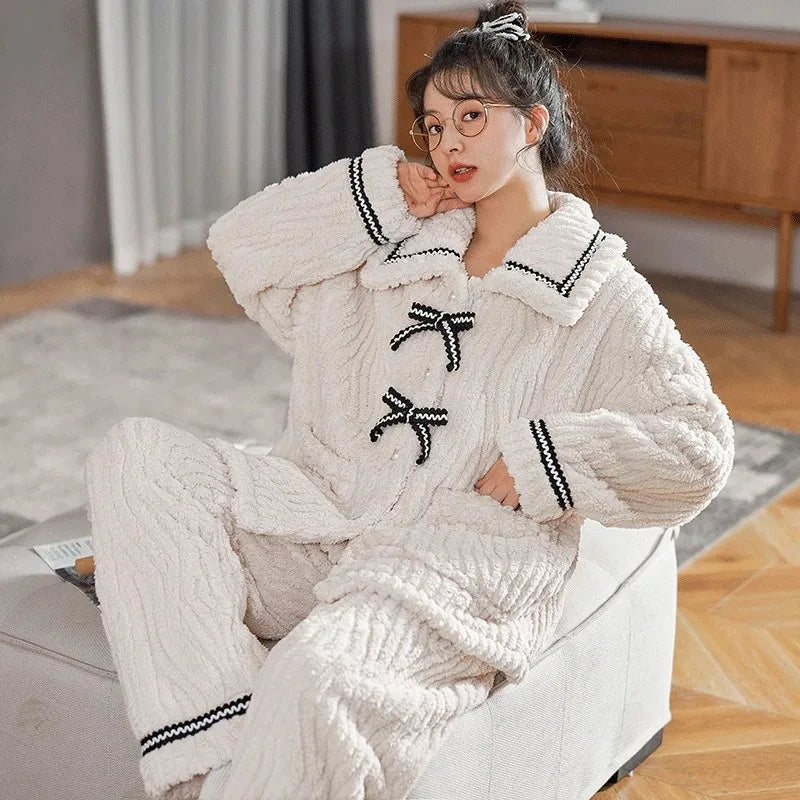 2Pcs/set women's pajamas autumn and winter students home wear padded and thickened warm princess clothes women's clothing - Matrix-studios.com