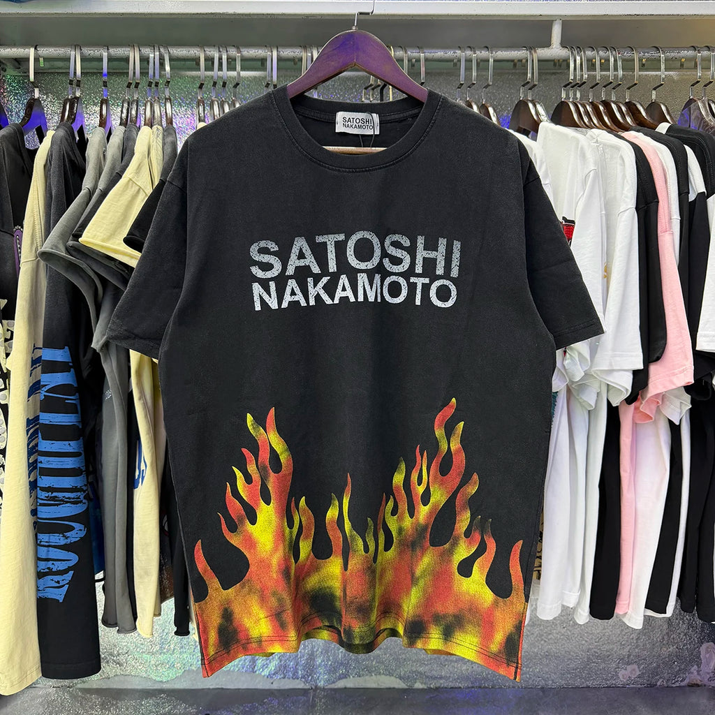 Free shipping New Satoshi Nakamoto fashion T-shirt hotfix rhinestone and Printed with Washed Oversized 100% cotton Men Women T-shirts Y2K Fashion streetwear - Matrix-studios.com