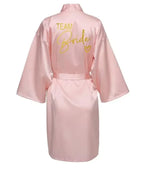 Wedding Party Team Bride Robe Kimono Satin Pajamas Bridesmaid Bathrobe Gold Letter SP089 - Matrix-studios.com