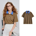 TOYOUTH Women Piqué Cotton Tees 2026 Spring New Double Collar Niche Design Loose Polo Tops - Matrix-studios.com