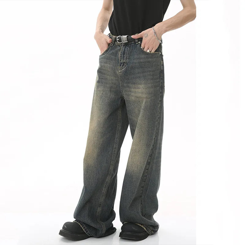 IEFB Summer Men's Denim Pants Old Blue Washed Male Jeans Straight Casual Menwear Loose Wide Leg Trousers New Fashion 9C354 - Matrix Studios
