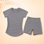 Women Short Sleeve Yoga Set Gym Workout Outfit Fitness Activewear Seamless Sportswear Running Exercise Shorts Set