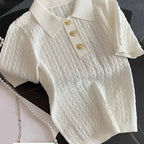 Ice Silk Polo Shirt Knitted Short Sleeve T-Shirt Summer Chic Thin Unique Jacquard Women Tops 2026 Korean Style Women’s Clothing - Matrix-studios.com