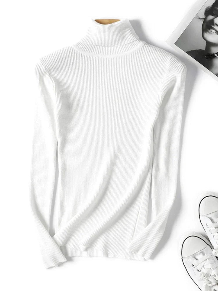 Casual Soft Polo-neck Jumper New Autumn Winter Women Knitted Turtleneck Sweater Fashion Slim Elasticity Solid Ribbed Pullovers - Matrix Studios