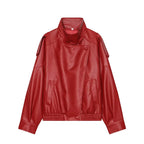 Women's Jacket 2026 Autunm  New Black Long Sleeve Pebble Faux Leather Jacket Motorcycle Style Personality Fashion - Matrix Studios