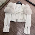GO BALLISTIC YA Ladies' Genuine Leather Jacket with Fur Sleeve Women's Natural Lambskin Outfit - Matrix Studios