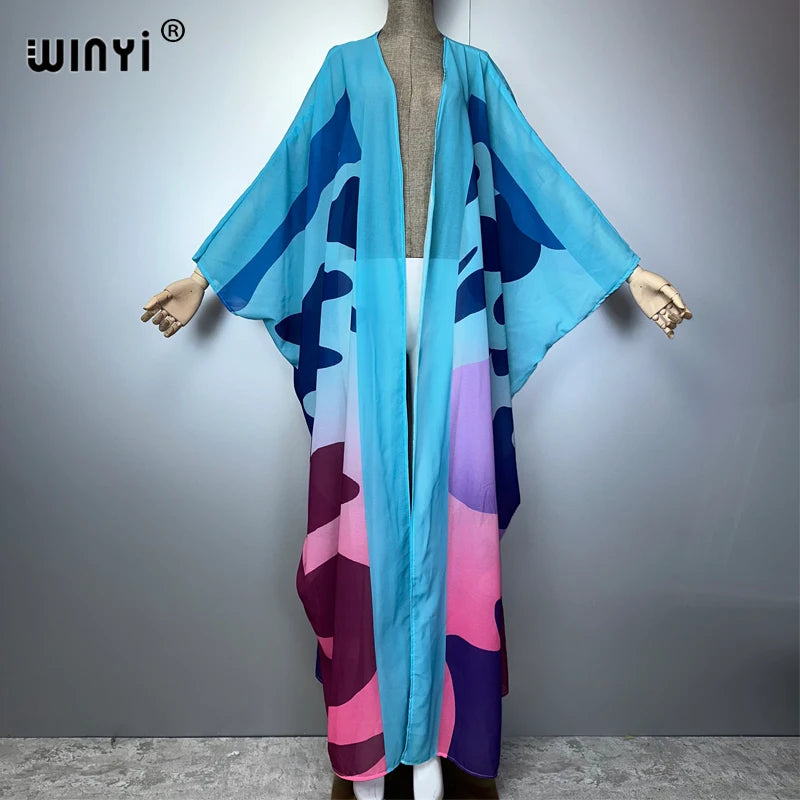 WINYI Africa Bohemia Print Kimonos Loose Dresses for Woman Cardigans Beach Outfits Caftan Beach Cover Up Evening Dress Maxi Coat - Matrix Studios