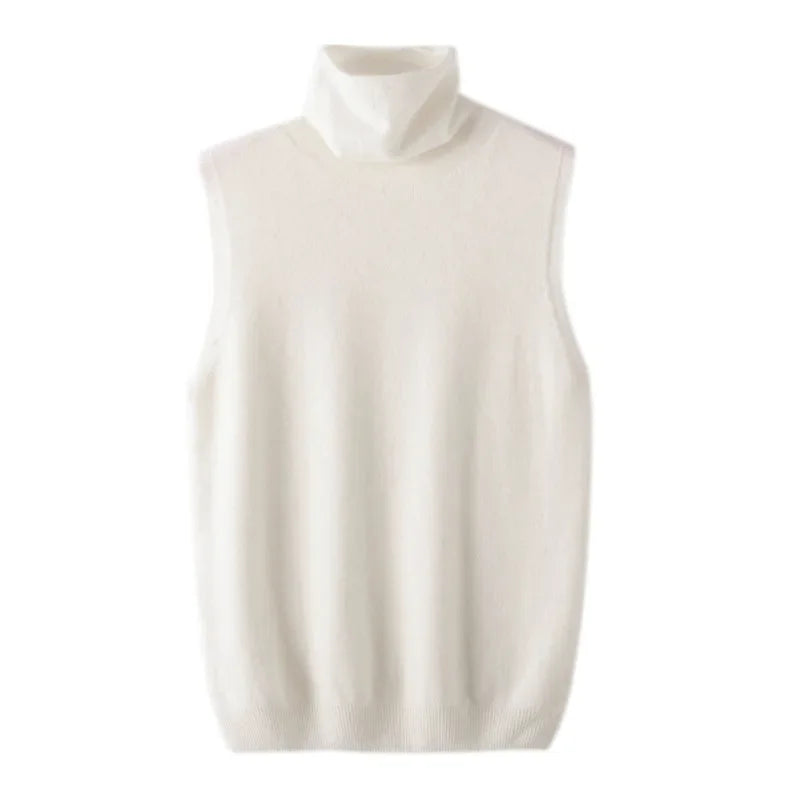 Women 100% Merino Wool Sleeveless Pullovers Turtleneck Sweater Waistcoat Wool Knitwear Spring Autumn Winter Fashion Vest Tops - Matrix Studios