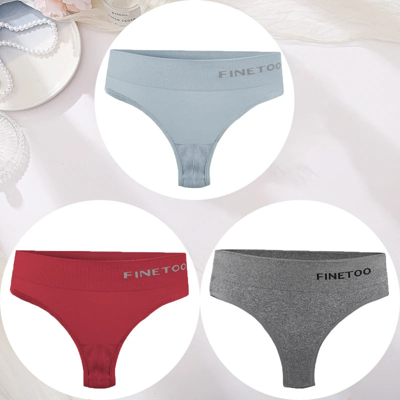 3PCS/Set Women's Panties Sexy Underwear FINETOO Large Size Thong Women Seamless Panties High Waist Girls Thongs M-2XL - Matrix Studios