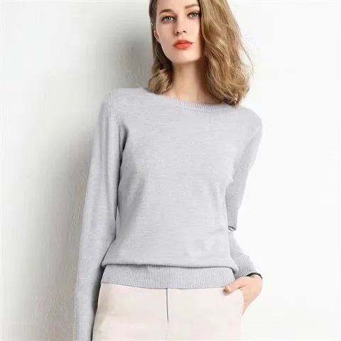 Women Sweater O-neck Autumn Winter Basic Pullover Warm Casual Pulls Jumpers Korean Long-sleeved Solid Knitwear Bottoming Shirt - Matrix-studios.com