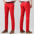 Men's Colorful Denim Stretch Stretch Jeans New Elastic Yellow Pink Red Slim Male Clothing Simple Business Denim Trousers - Matrix Studios