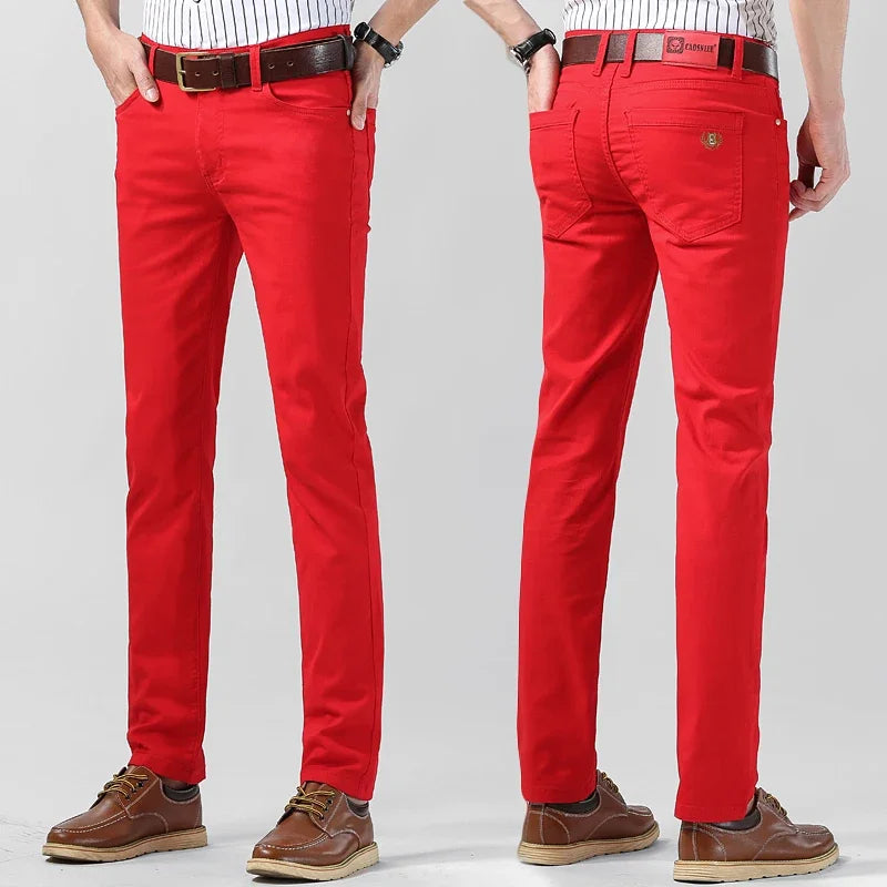 Men's Colorful Denim Stretch Stretch Jeans New Elastic Yellow Pink Red Slim Male Clothing Simple Business Denim Trousers - Matrix Studios