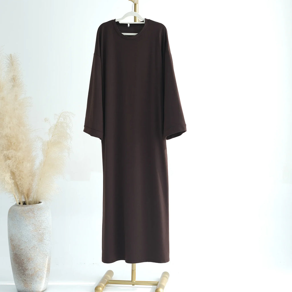 2024 New Modest Dress Solid Color Inner Dresses Muslim Women Dubai Abaya Eid Ramadan Islam Clothing Turkey Arabic Robe - Matrix-studios.com