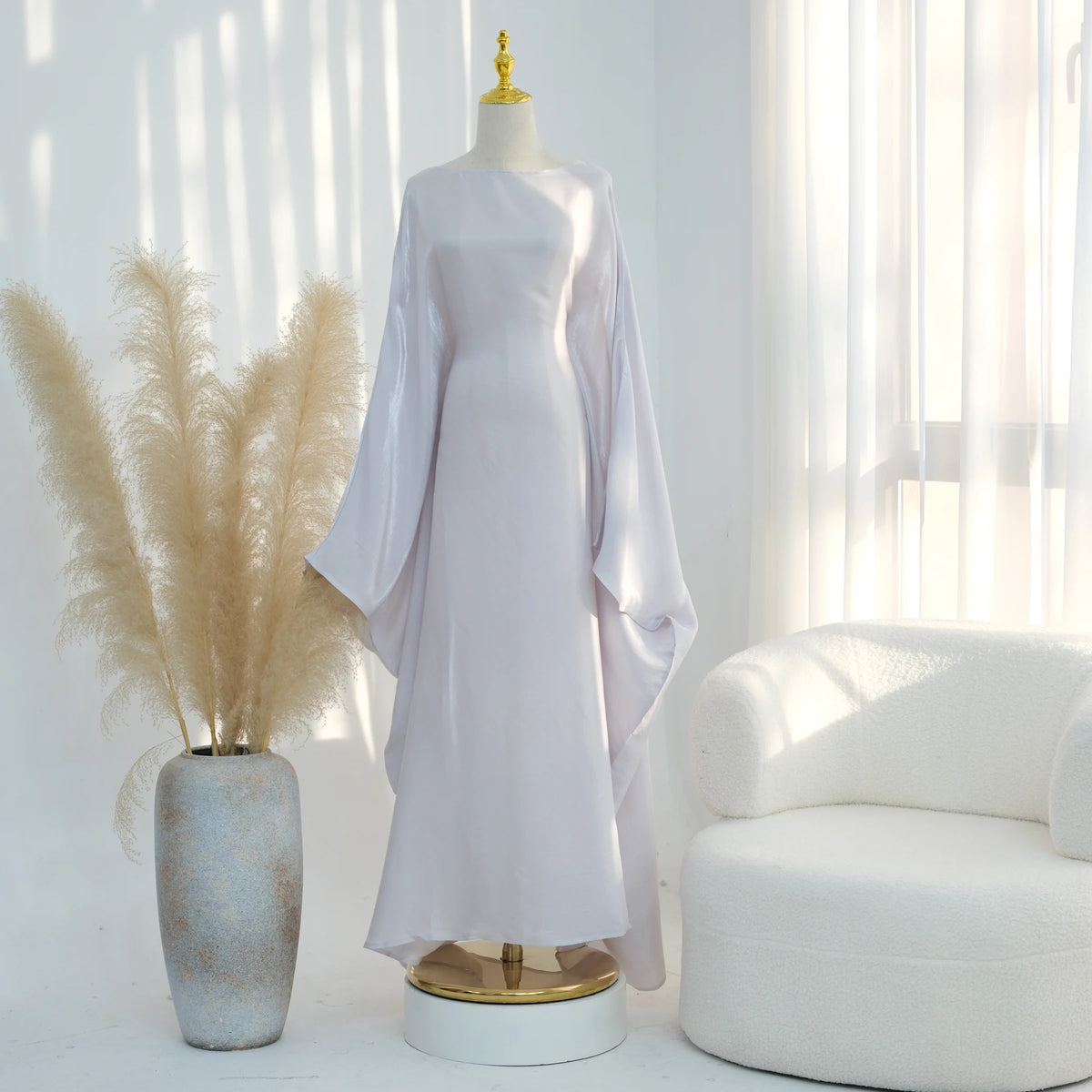 Ramadan Eid Evening Party Shiny Kaftan Dress for Women, Butterfly Sleeves Round Neck Muslim Women Abaya Dubai Islamic Clothing - Matrix-studios.com