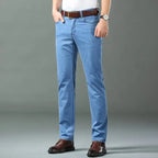 New Ice Silk Thin Denim Jeans For Men Blue Straight Stretch Cotton Pants Business Casual Lightweight Trousers Spring Summer - Matrix Studios