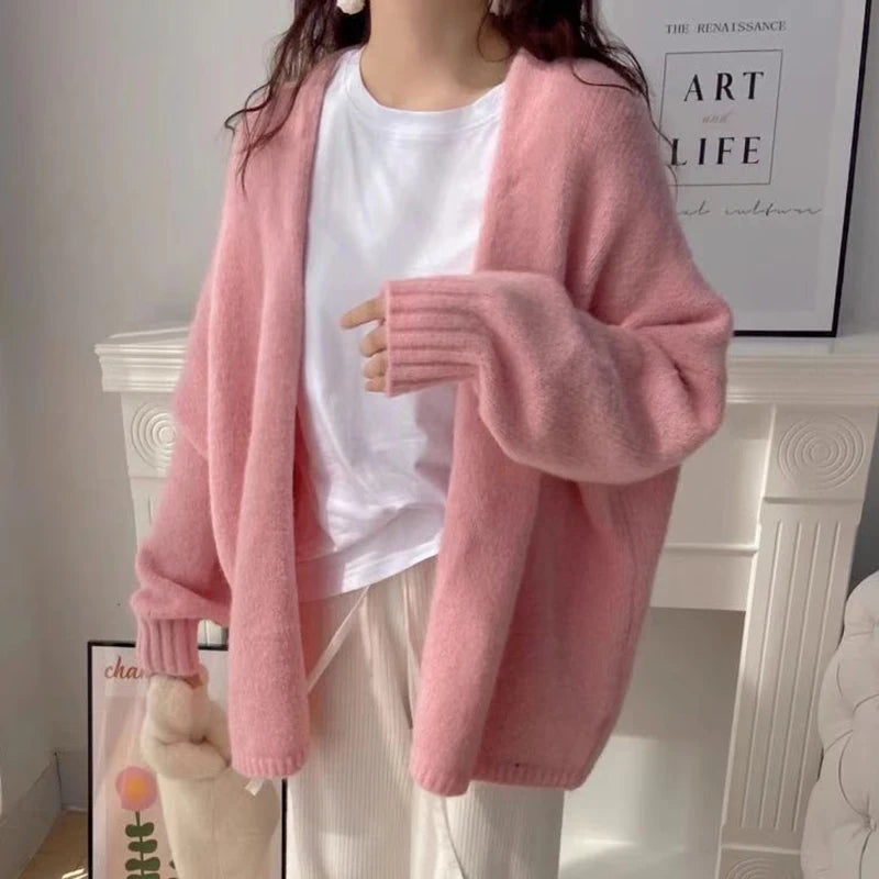 Korean Balloon Sleeve Knit Cardigan Women Korean Solid Color Loose Sweater Coat Woman Lazy Wind Soft Warm Cardigans Ladies - Matrix Studios