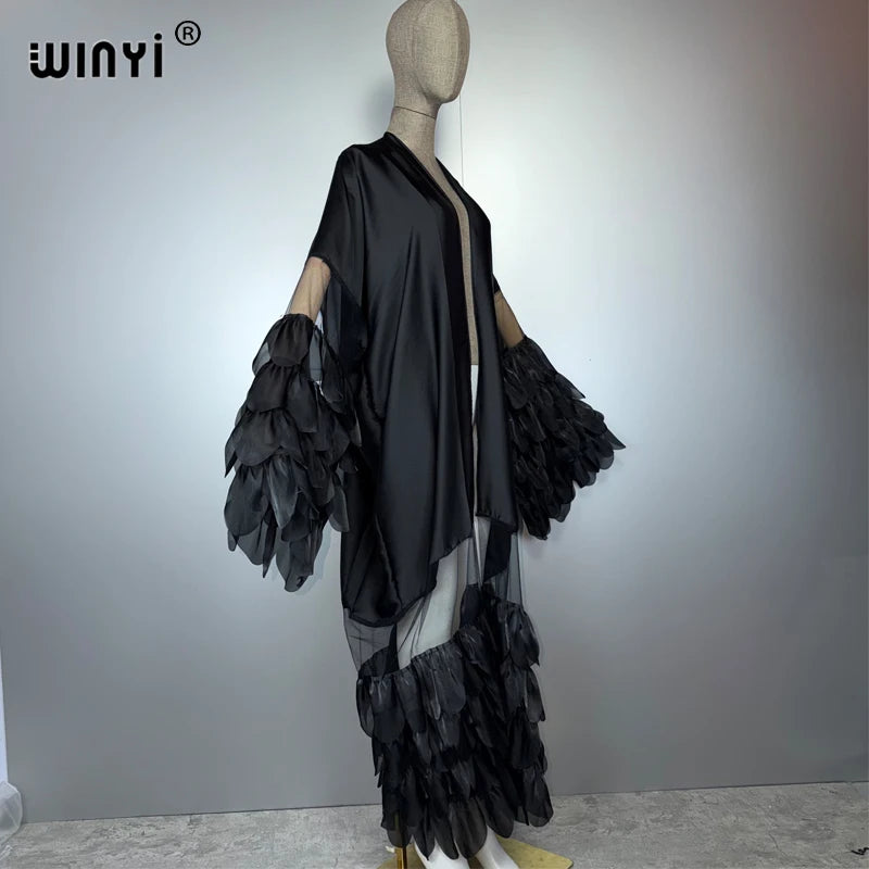WINYI Catwalk Sexy Kimono Women Elegant Coat Long Sleeve Cardigan Abaya Dubai Luxury Beachwear Cover Up Dress Holiday Caftan - Matrix Studios
