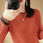 100% Cotton Knitwear Women's Round Neck Sweater Spring And Summer New Loose Color Matching Cotton And Linen Bottoming Shirt - Matrix Studios