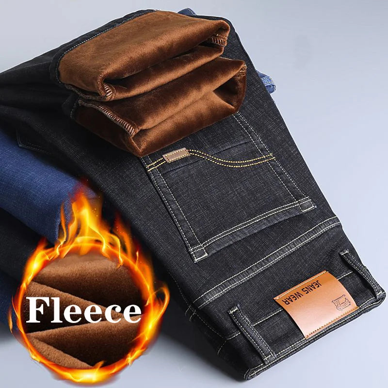 Brand Autumn Winter Warm Flocking Denim Soft Man Activities Fleece Line Men Jeans Black Blue Grey Colors - Matrix Studios