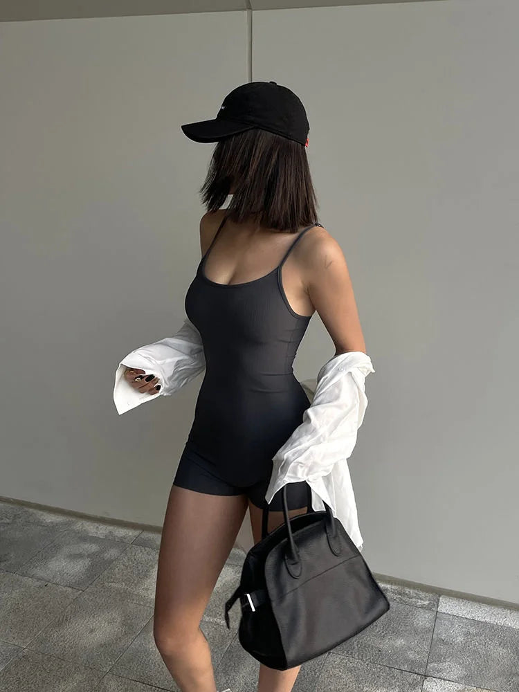 Solid Backless Tank Bodysuit Sexy Hot Camisole Top Jumpsuit Women's Bodycon Summer Black Sleeveless Slim Rompers Y2k Clothing - Matrix-studios.com