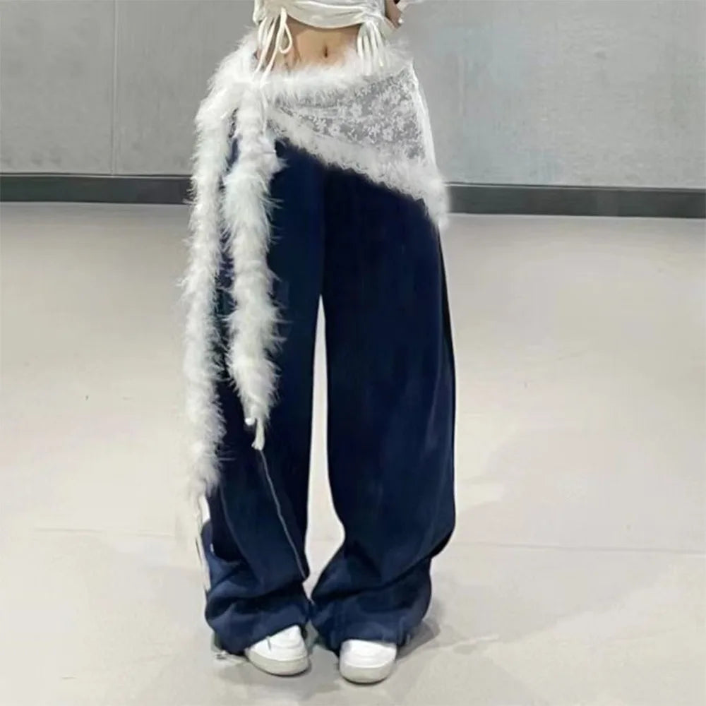 Jeans Pants Decor Embroidered Flower Lace Mini Skirt Irregular See Through Ruched Skirts High Waist Harajuku Pleated Skirts - Matrix-studios.com