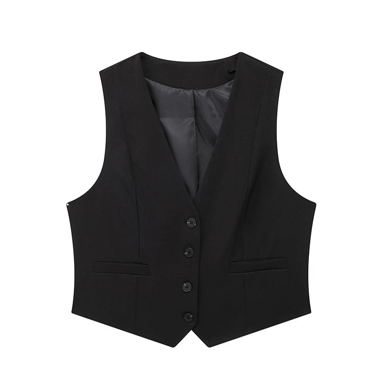 Willshela Women Fashion Solid Single Breasted Waistcoats Vest Vintage Sleeveless Jackets Female Chic Lady Tank Tops - Matrix Studios