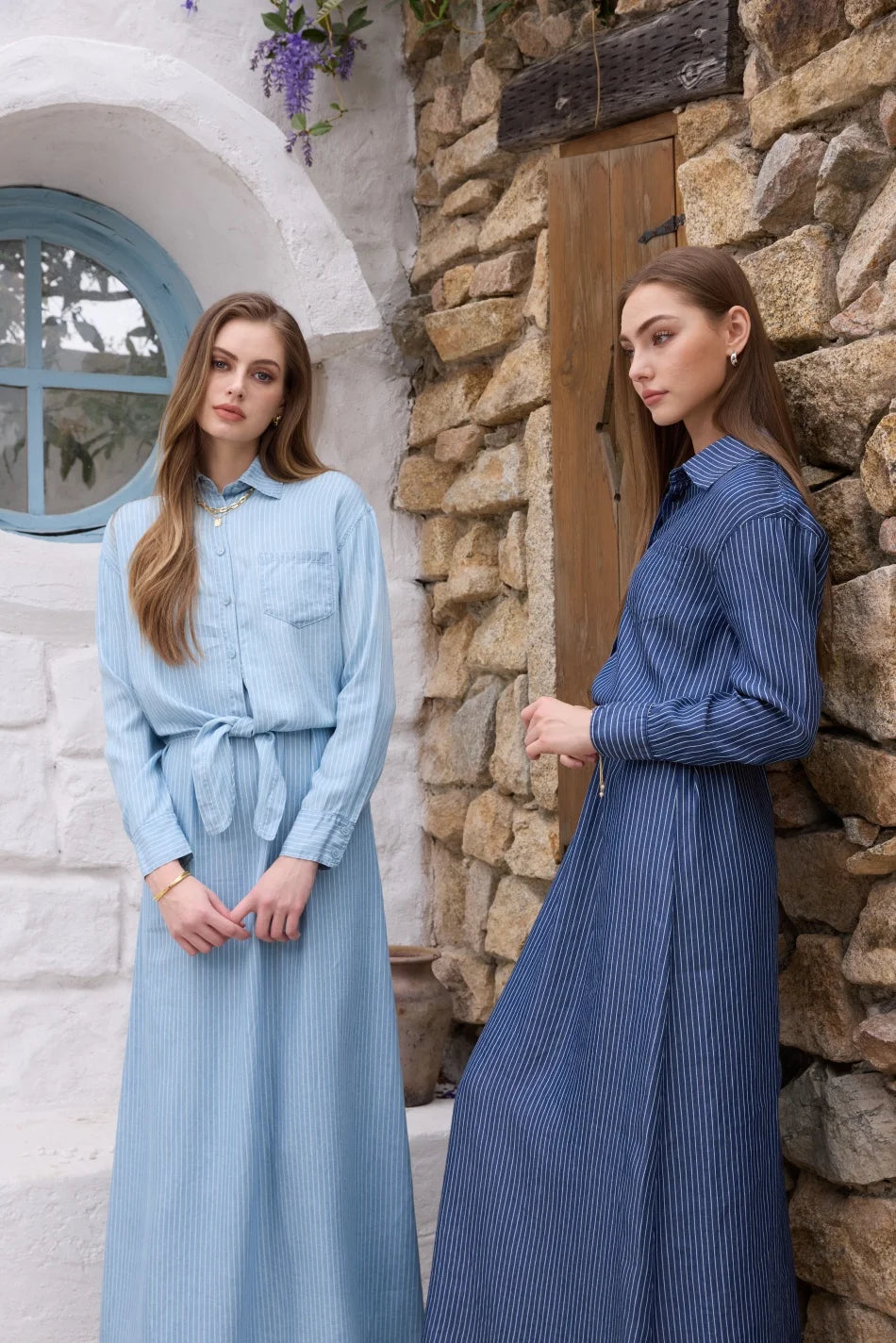 AS  SS26 Lyocell light Denim pinstripe wrap shirt + dress matching set fashionable vitality women's outfit - Matrix-studios.com