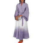 Autumn Fashion 2025 Long Sleeve V-neck Polyester Party Evening 2 Pieces Top Long Skirts Matching Sets African Clothes for Women - Matrix-studios.com