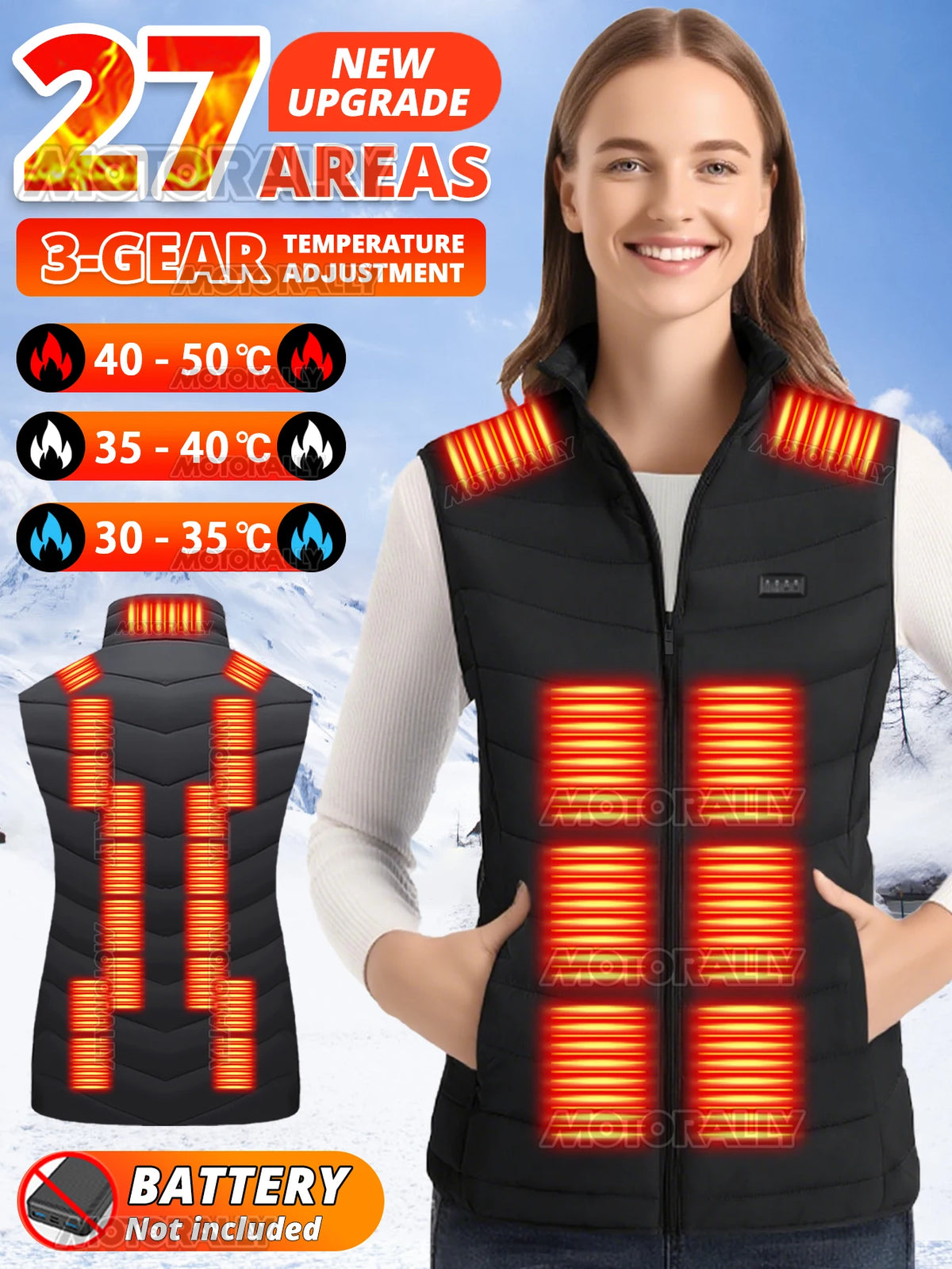 Smart Heated Vest for Women,27/21/2 Zone Warmth, 4 Controls,3 Heat Levels to 50Celsius Max for Winter Commuting/Holiday Presents - Matrix Studios