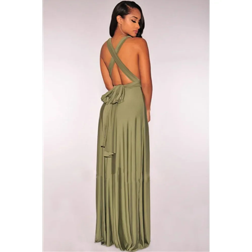 Fashion Multi-worn V-neck Vestidos De Fiesta Women Long Dress Sexy Strapped Lady Summer Maxi Dress - Matrix-studios.com