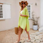 Simple Pure Color Chiffon Beach Bikini Cover Ups Swimwear Women Summer Sun Protection Cardigan Leisure Travel Cape Long - Matrix Studios