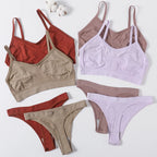 Women Seamless Bra And Panties Set Wire Free Bralette High Leg Cut Thongs Comfort Ribbed Unlined Underwear Sexy Lingerie Set - Matrix-studios.com