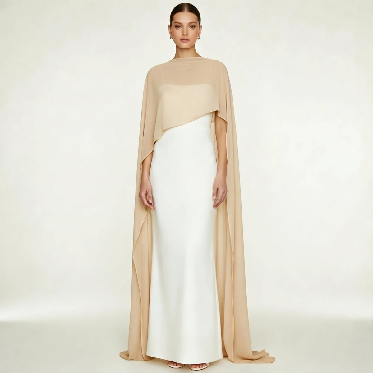 Women Chiffon Long Cape High Low Flowy Poncho Sheer Mesh Shawl and Wraps for Evening Dress Wedding Cover Up Capelet - Matrix Studios