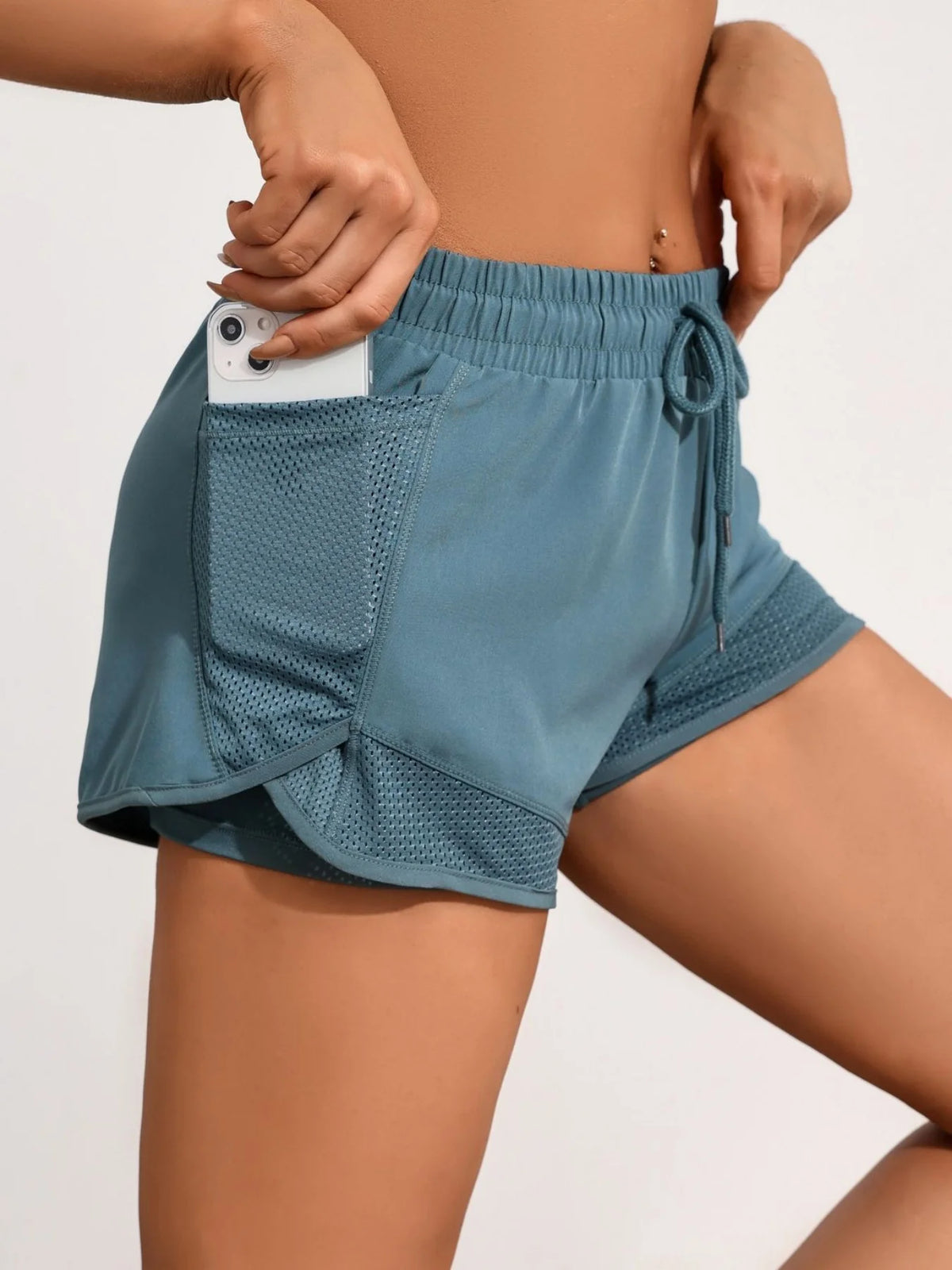 Women's 2 in 1 Running Shorts, High Waisted Quick Dry Athletic Workout Shorts with Mesh Pockets, Breathable Liner Gym Yoga Short - Matrix Studios