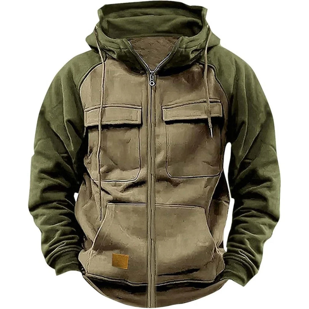 Men's Hooded Sweatshirt Zipper Patchwork Fleece Jacket Warm Sporty Autumn Winter with Multiple Pockets Fashionable Hood - Matrix Studios
