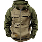 Men's Hooded Sweatshirt Zipper Patchwork Fleece Jacket Warm Sporty Autumn Winter with Multiple Pockets Fashionable Hood - Matrix Studios