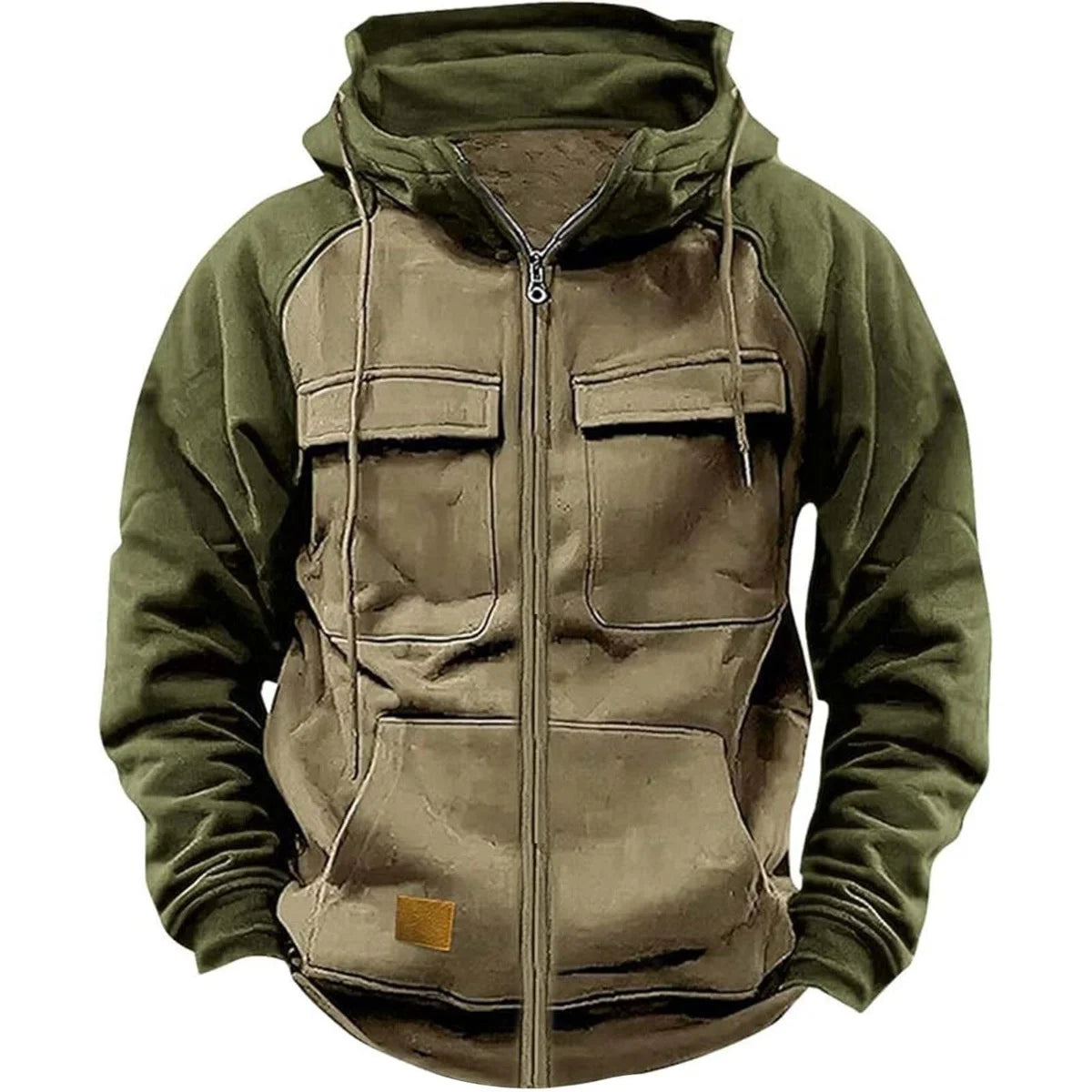 Men's Hooded Sweatshirt Zipper Patchwork Fleece Jacket Warm Sporty Autumn Winter with Multiple Pockets Fashionable Hood - Matrix Studios