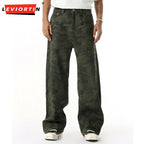 2025 Four Seasons Men's Youth Popular Multi color Pattern Camouflage Pants Basic Versatile Straight Wash Casual Cowboy Pants - Matrix Studios