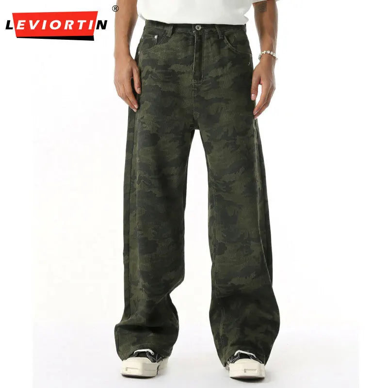 2025 Four Seasons Men's Youth Popular Multi color Pattern Camouflage Pants Basic Versatile Straight Wash Casual Cowboy Pants - Matrix Studios