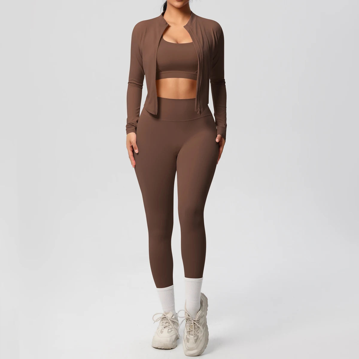 3pcs Sportswear Yoga Set Gym Sports Bra Zipper Jacket Leggings Clothes Sportswear Yoga Suits For Women Fitness Set Tracksuit - Matrix-studios.com