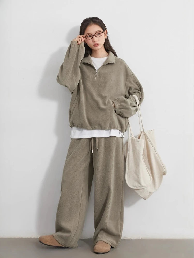 CHIC VEN Women Sweatsuit Loose Casual New Granular Velvet Stand Collar Female Top Pants Set for Woman Sport Autumn Winter 2025 - Matrix-studios.com